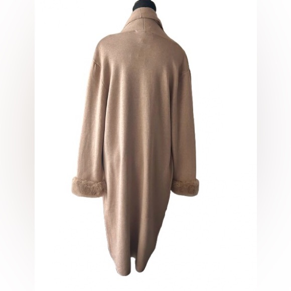 NEW Max Sport Medium Long Cardigan Jacket Tan Nude Faux Fur Designer Coat NWT - Picture 9 of 16